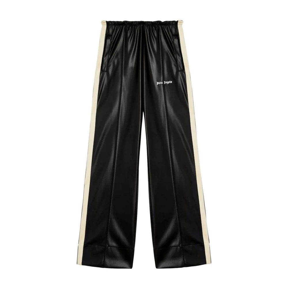 Palm Angels Zwarte leren wijde broek Black Dames
