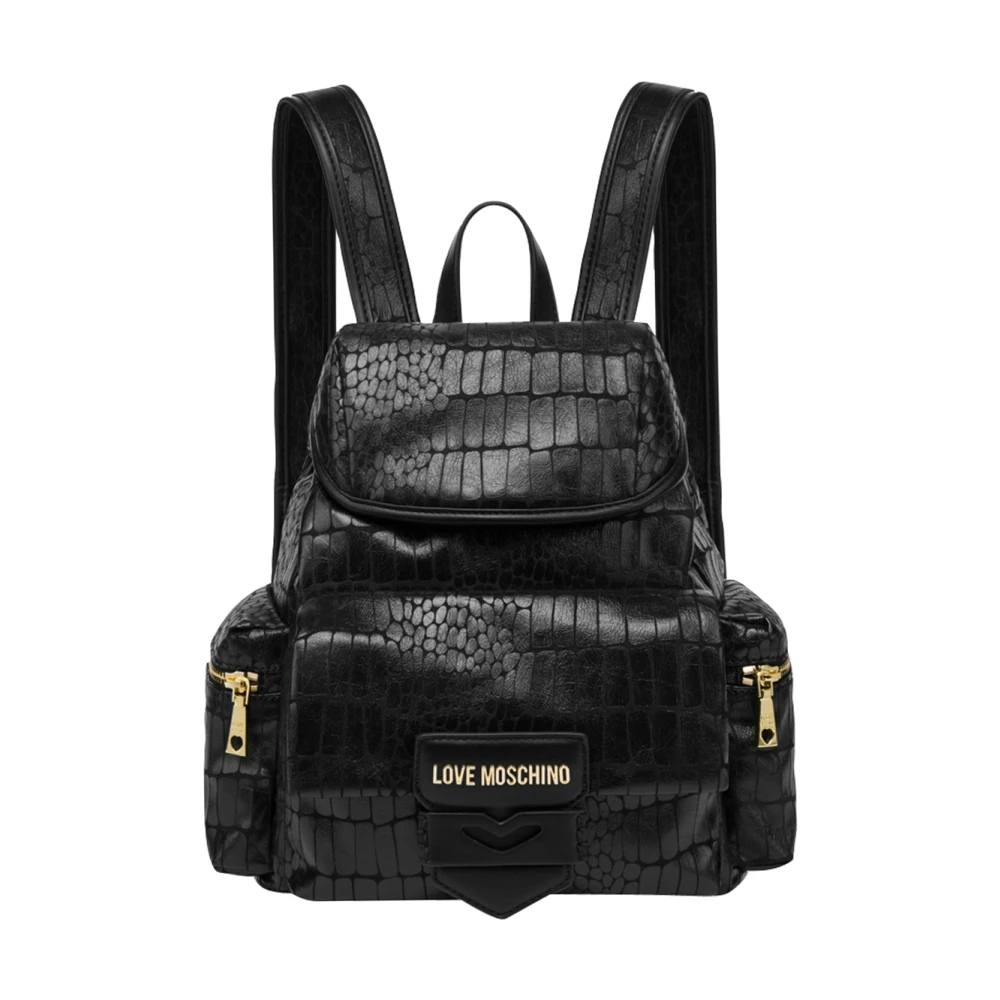 Love Moschino Zwarte Croco Print Rugzak Black Dames