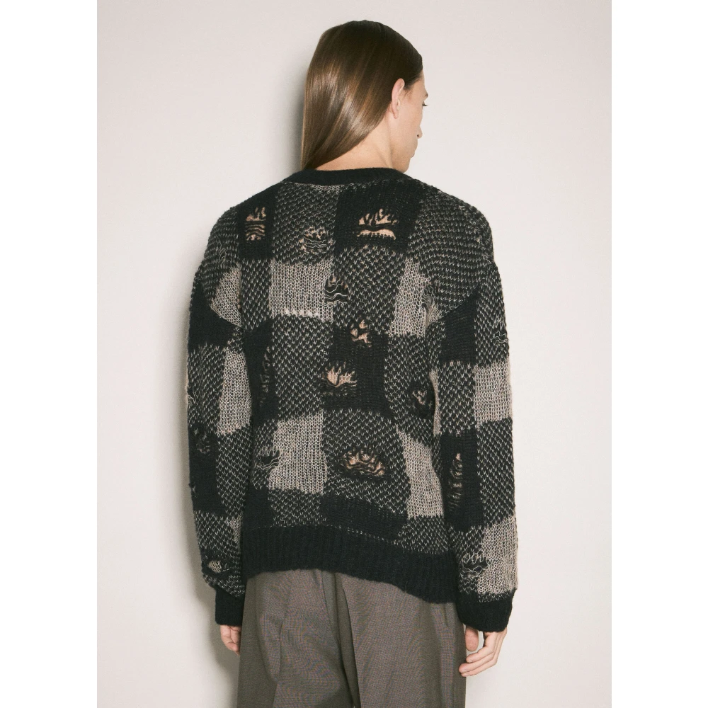Our Legacy Versleten Open Gebreide Crewneck Sweater Black Heren
