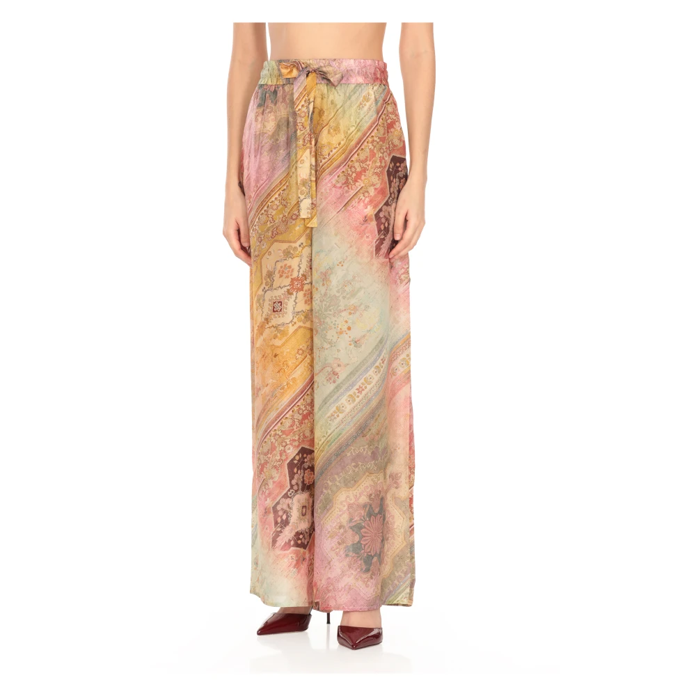 Zimmermann Zijden Multicolor Elastische Taille Trekkoord Broek Multicolor Dames