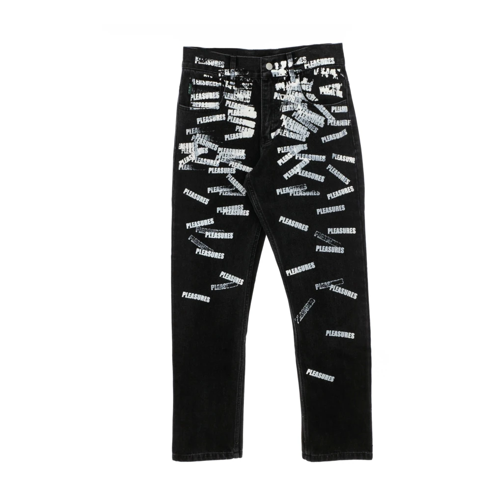 Pleasures Slim-Fit Logo Print Jeans Black Heren