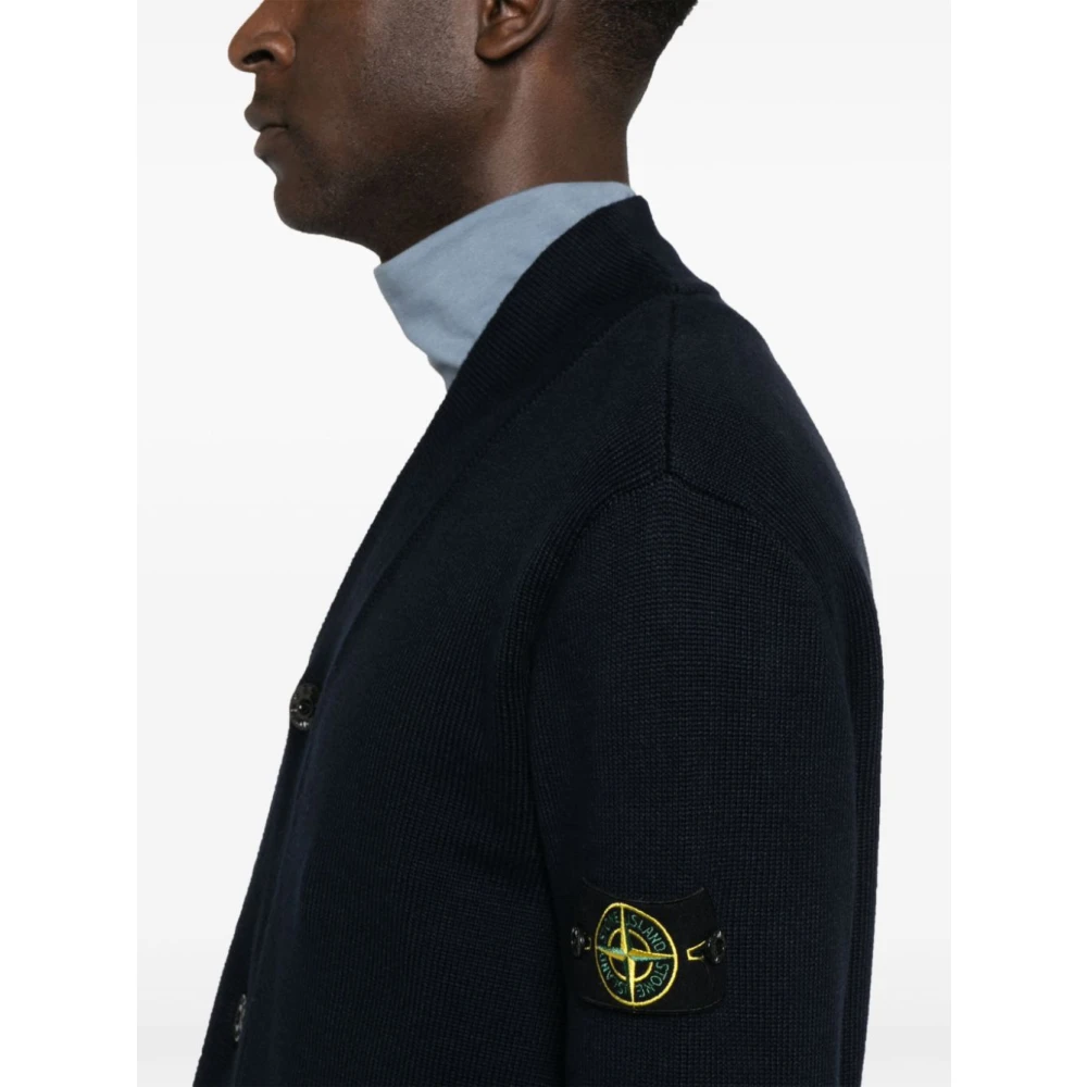Stone Island Blauwe Gebreide V-Hals Trui Blue Heren
