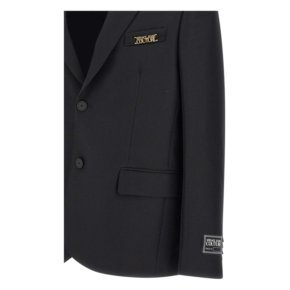 Versace Jeans Couture Zwarte Crepe Blazer met Logo Knopen Black Heren