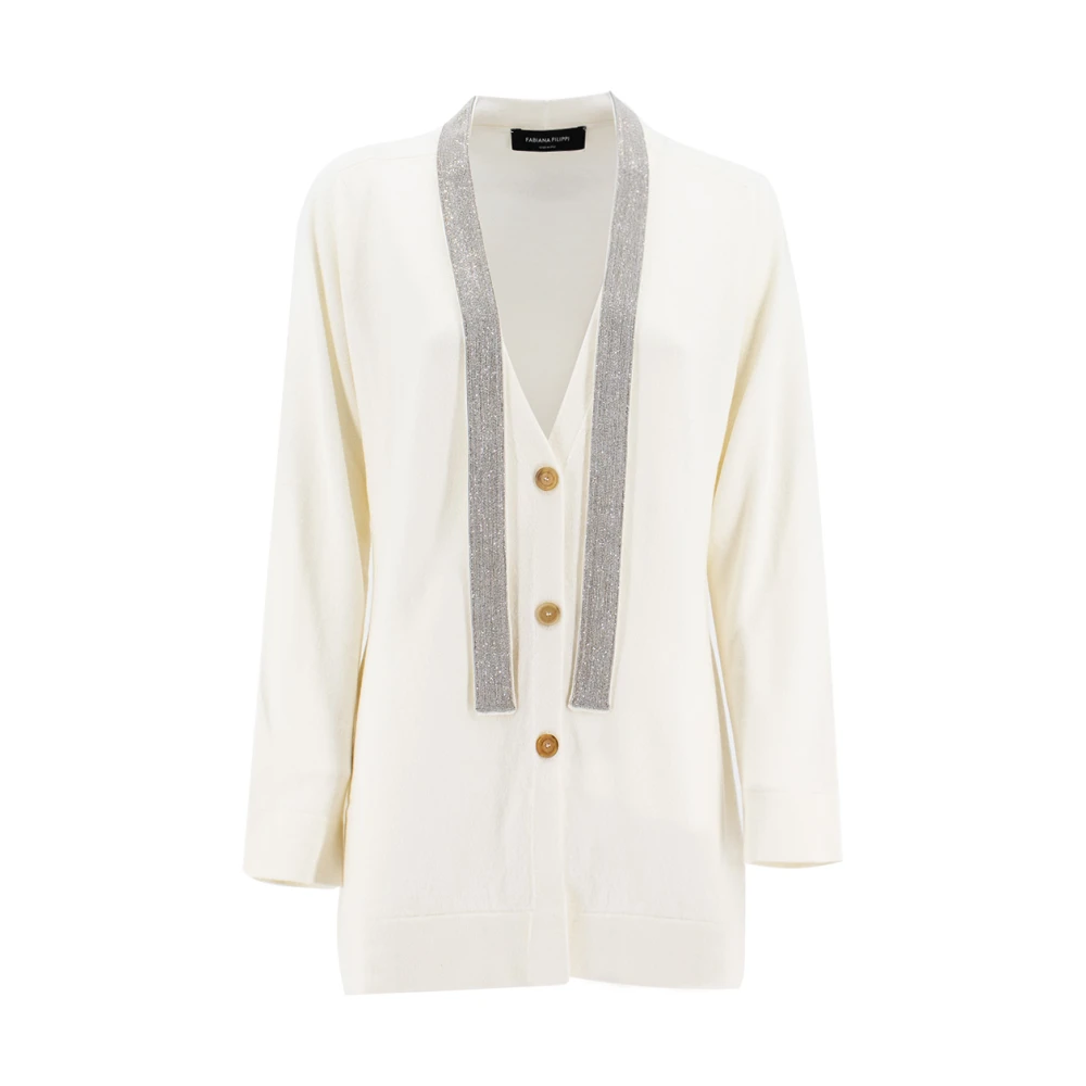 Fabiana Filippi Cardigan van Platinum Garen met Glanzend Detail Beige Dames