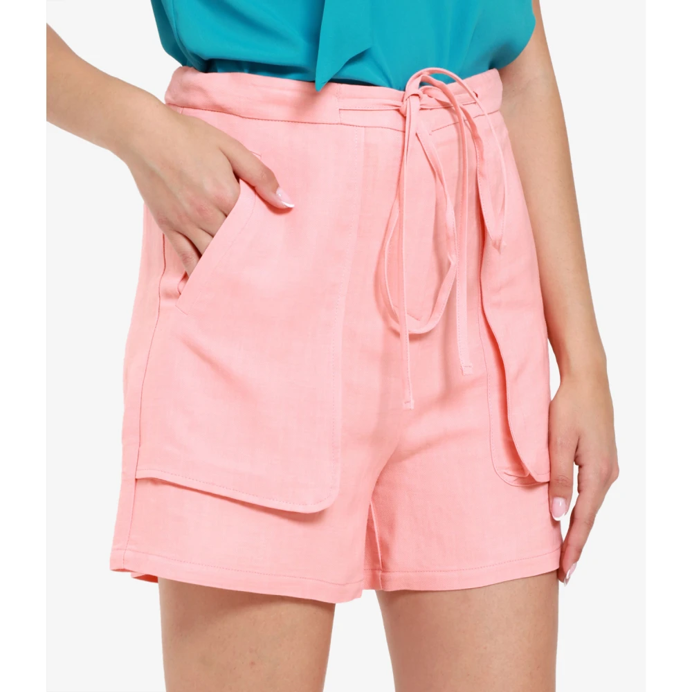 Mauro Grifoni Katoen Linnen Trekkoord Shorts Effen Kleur Pink Dames
