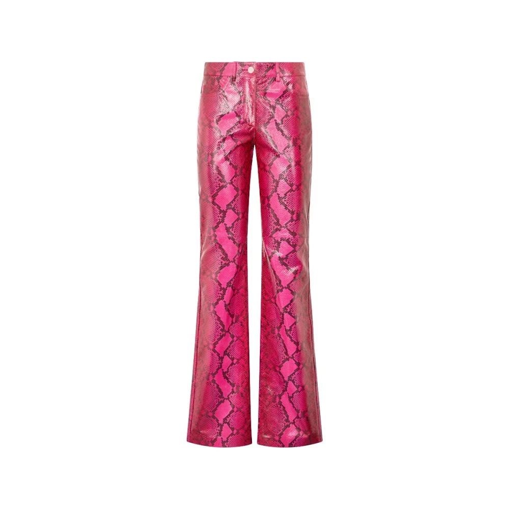Roberto Cavalli Pink Wide Trousers, Female, M, Python-Print Leather Trousers