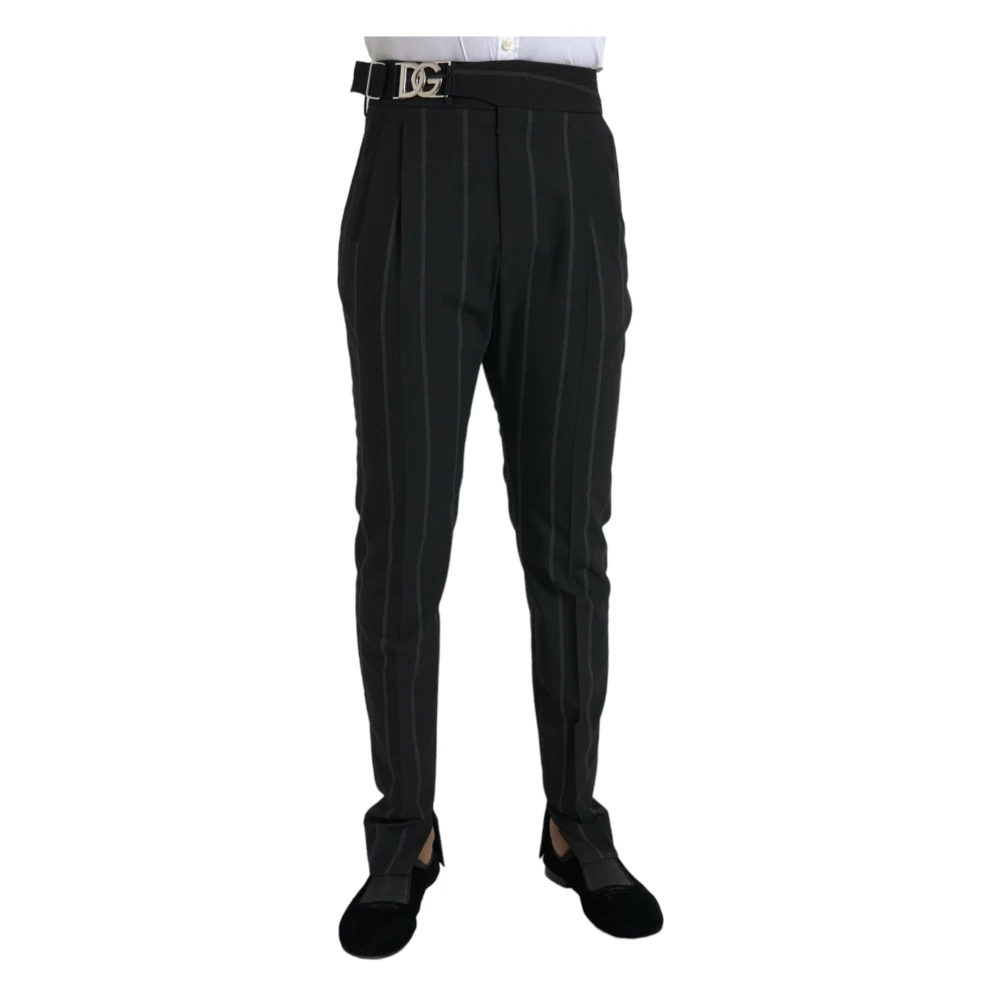 Dolce & Gabbana Zwarte Gestreepte Slim Fit Pantalon Black Heren