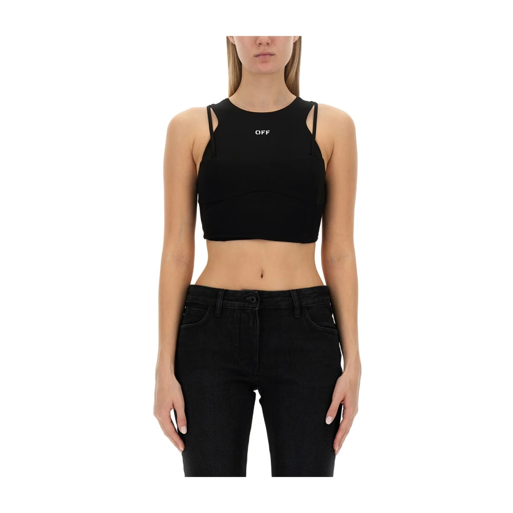 Off White Logo Slim Fit Tops Gemaakt in Italië Black Dames