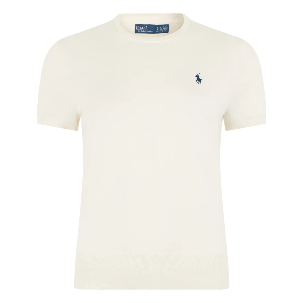 Polo Ralph Lauren Women's Beige Short Sleeve Sweater With Embroidered Logo