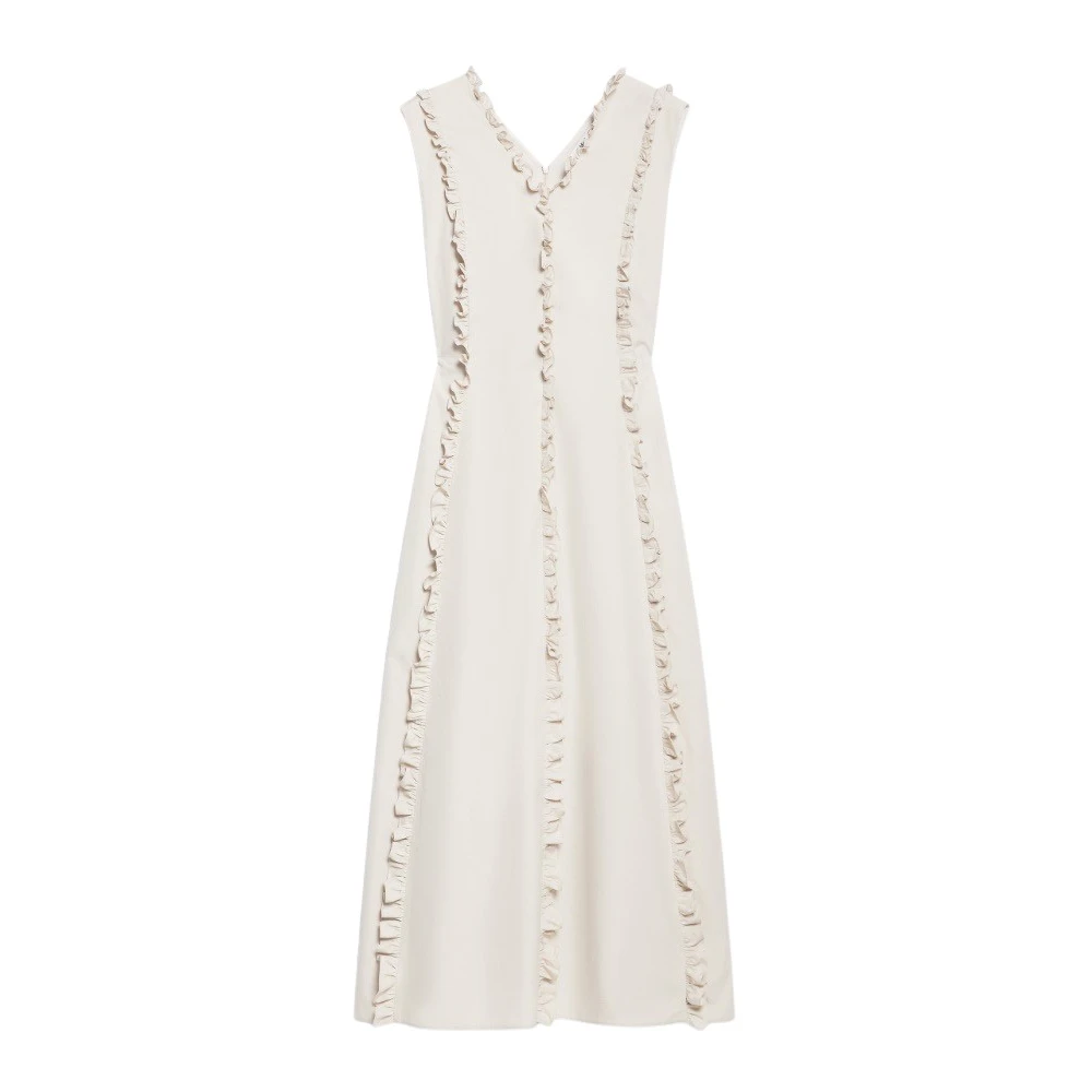 Max Mara Elegante V-hals jurk met geplooide details Beige Dames
