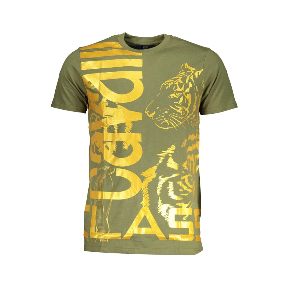 Cavalli Class Men's Green Print Logo Short Sleeve Tee