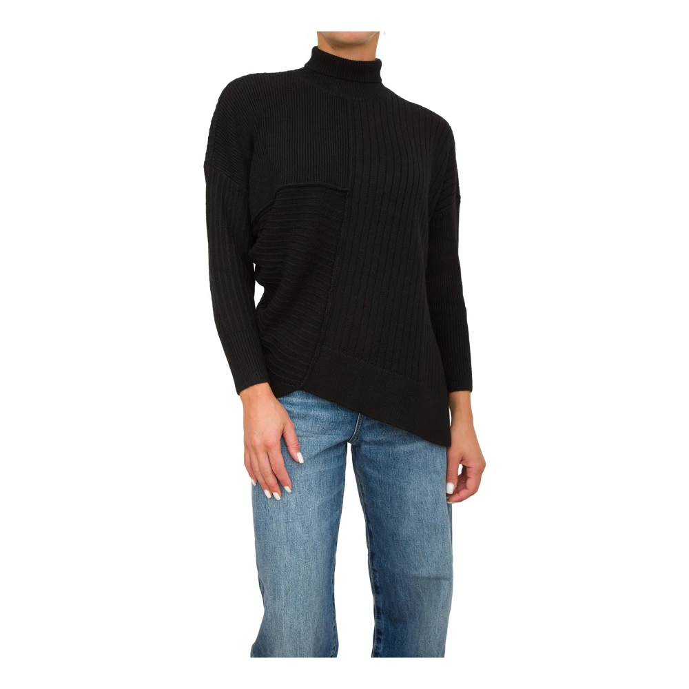 Emporio Armani Zwarte hoge hals trui asymmetrisch Black Dames