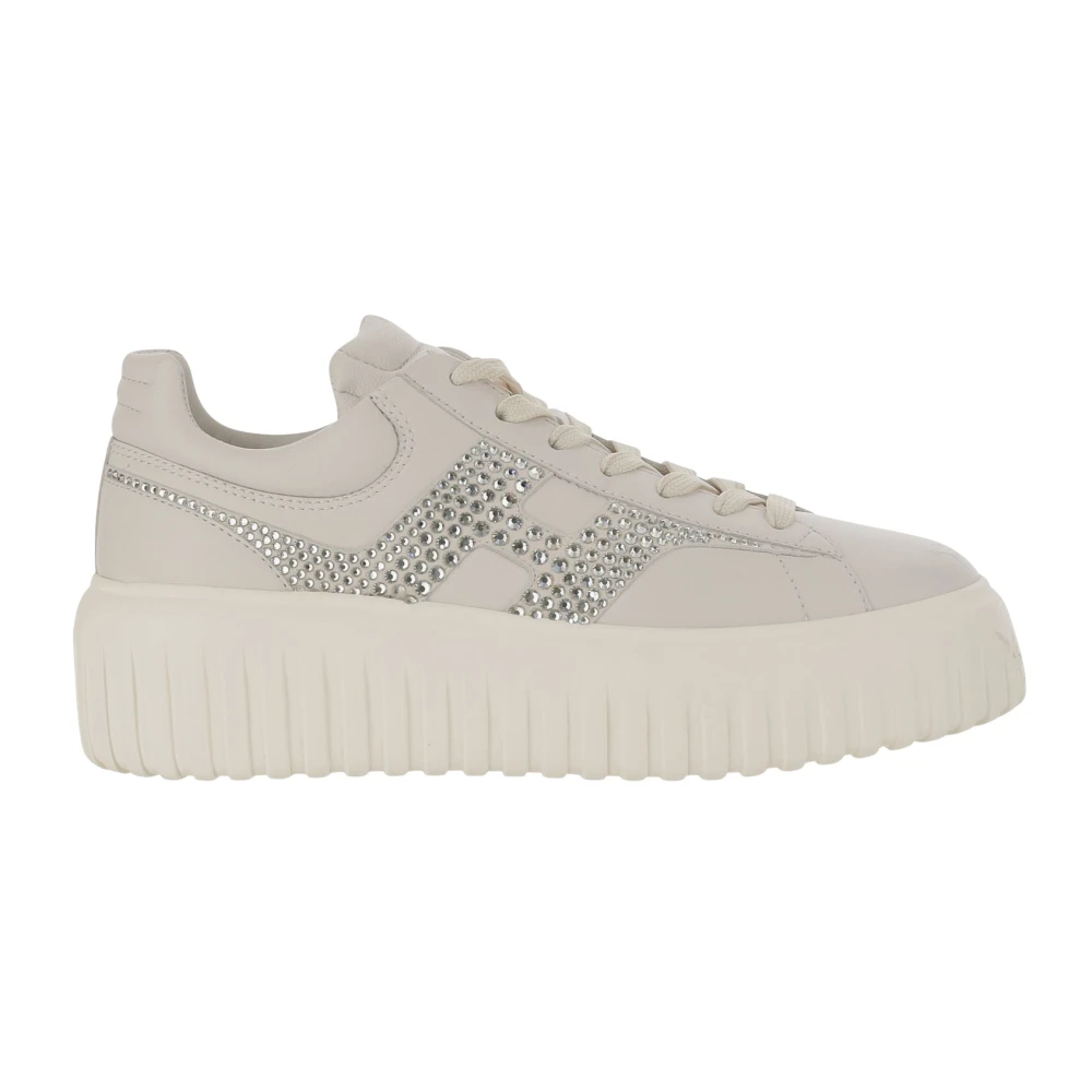 Hogan Leren sneakers met Rhinestone-detail Dames Schoenen Beige