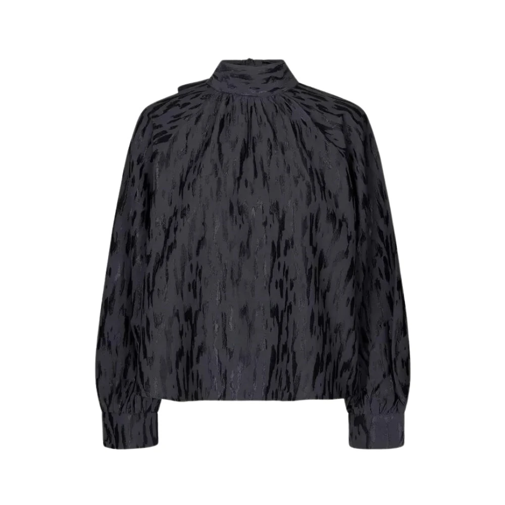 Samsøe Samsøe Volymig Raglanärm Jacquard Blus Black, Dam