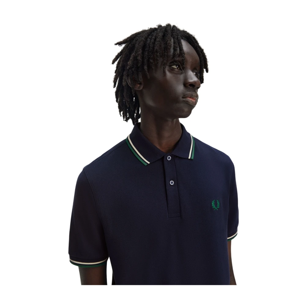 Fred Perry Blauw Poloshirt met Dubbele Streep Blue Heren