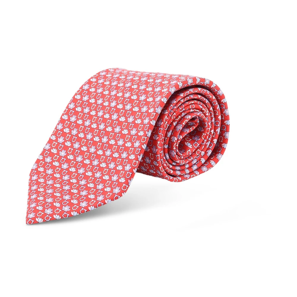 Ferragamo Uomo Rosso - Cravatta In Seta Con Stampa Gancini - Accessories - One Size