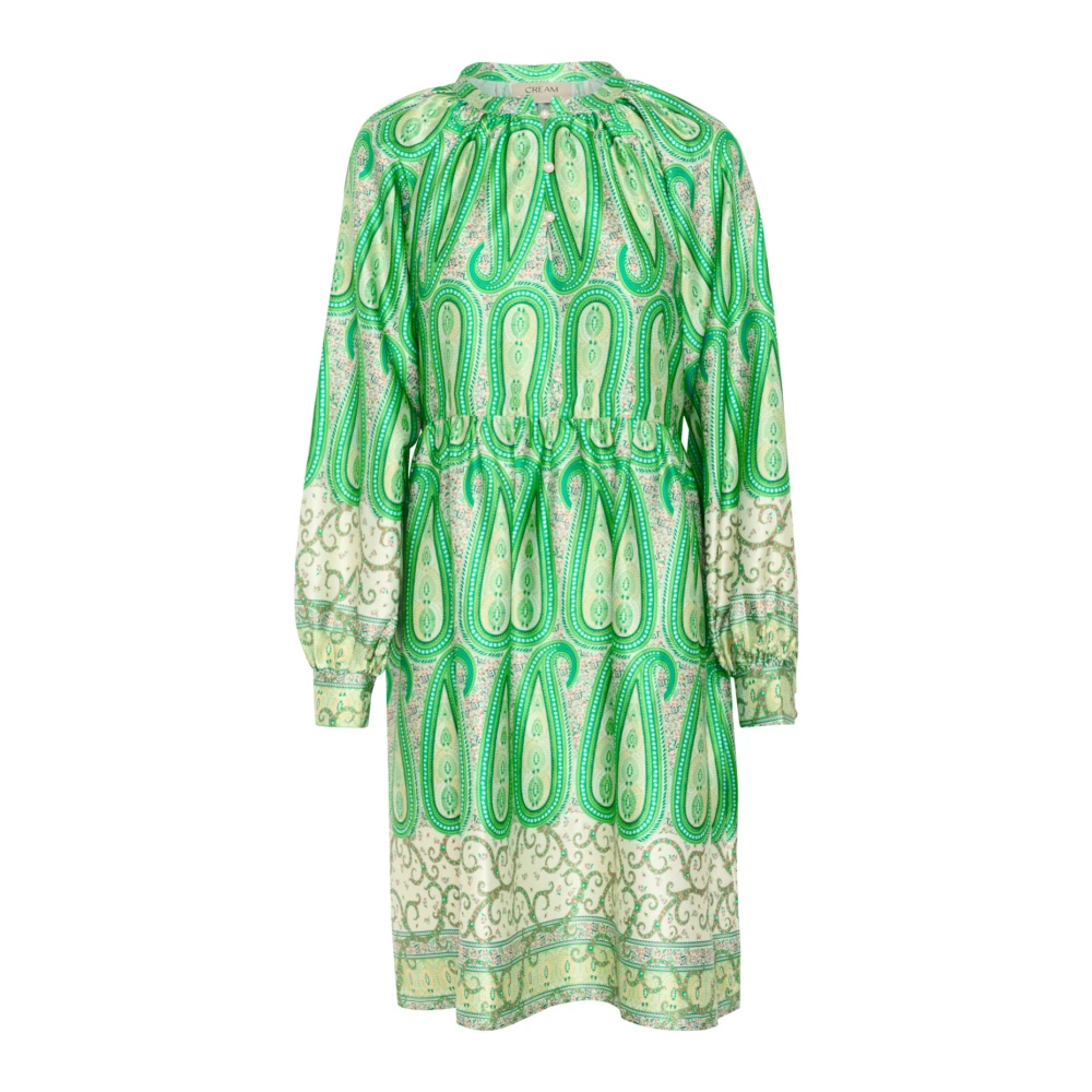 Cream Groene Paisley Border Jurk Green Dames