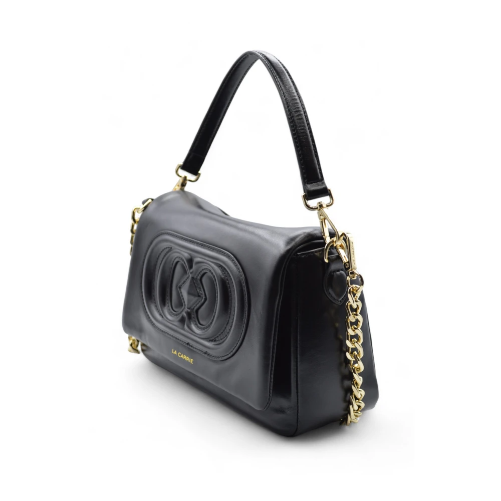 La Carrie Iconische leren schoudertas met mechanische sluiting Black Dames