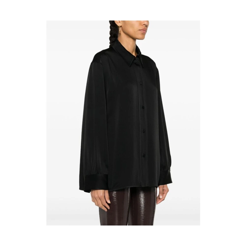 Jil Sander Zwarte Satijnen Overhemd met Wijde Mouwen Black Dames