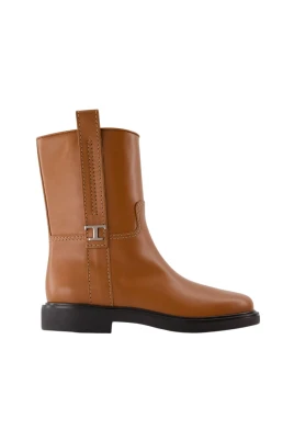Brun Läder Slip-On Stövlar
