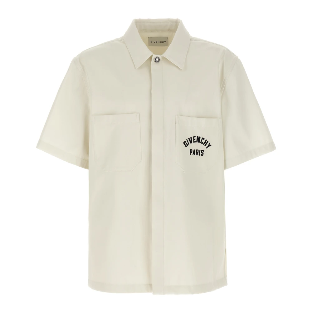 Givenchy Men's Beige Short Sleeve Shirts, L, Logo Embroidery Shirt