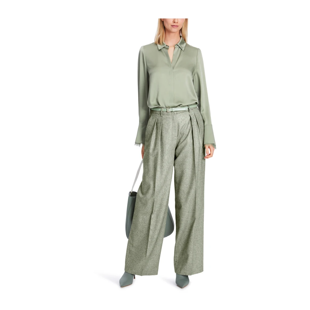 Marc Cain Wijde broek in visgraat met glittereffect Green Dames