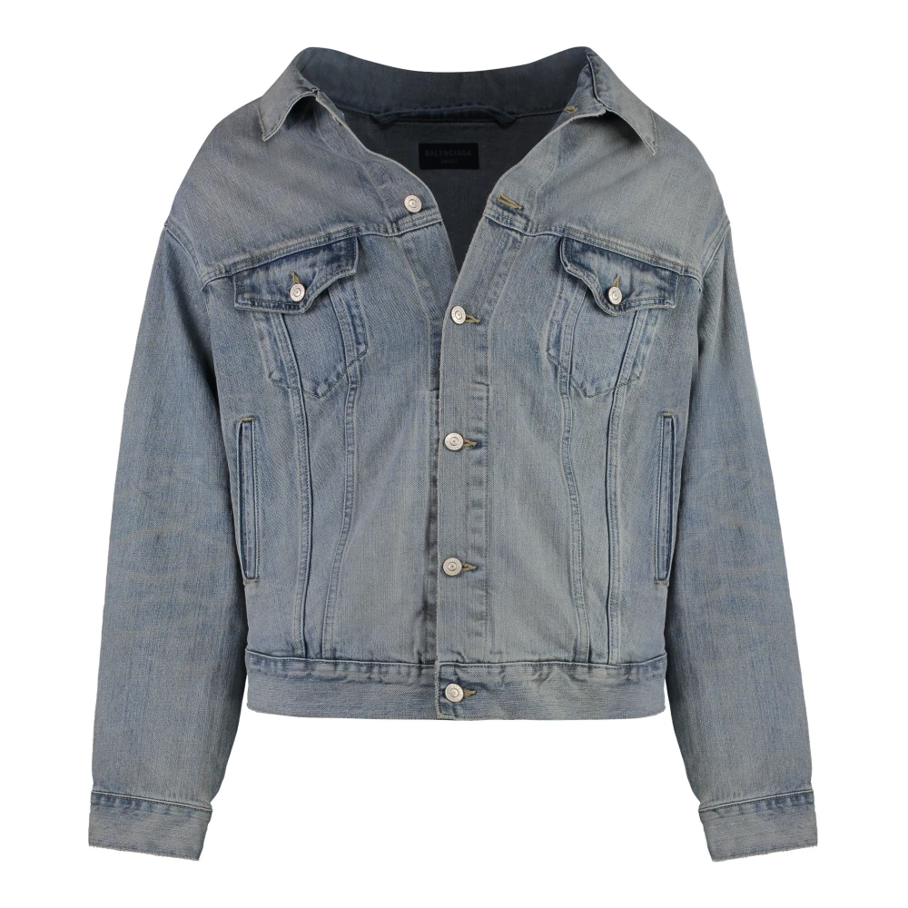 Balenciaga Women's Blue Denim Jackets,, Vintage Off-Shoulder Cotton Jacket Extra Small