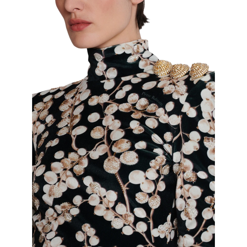 Balmain Fluwelen jurk met open rug en rode bessenprint Black Dames