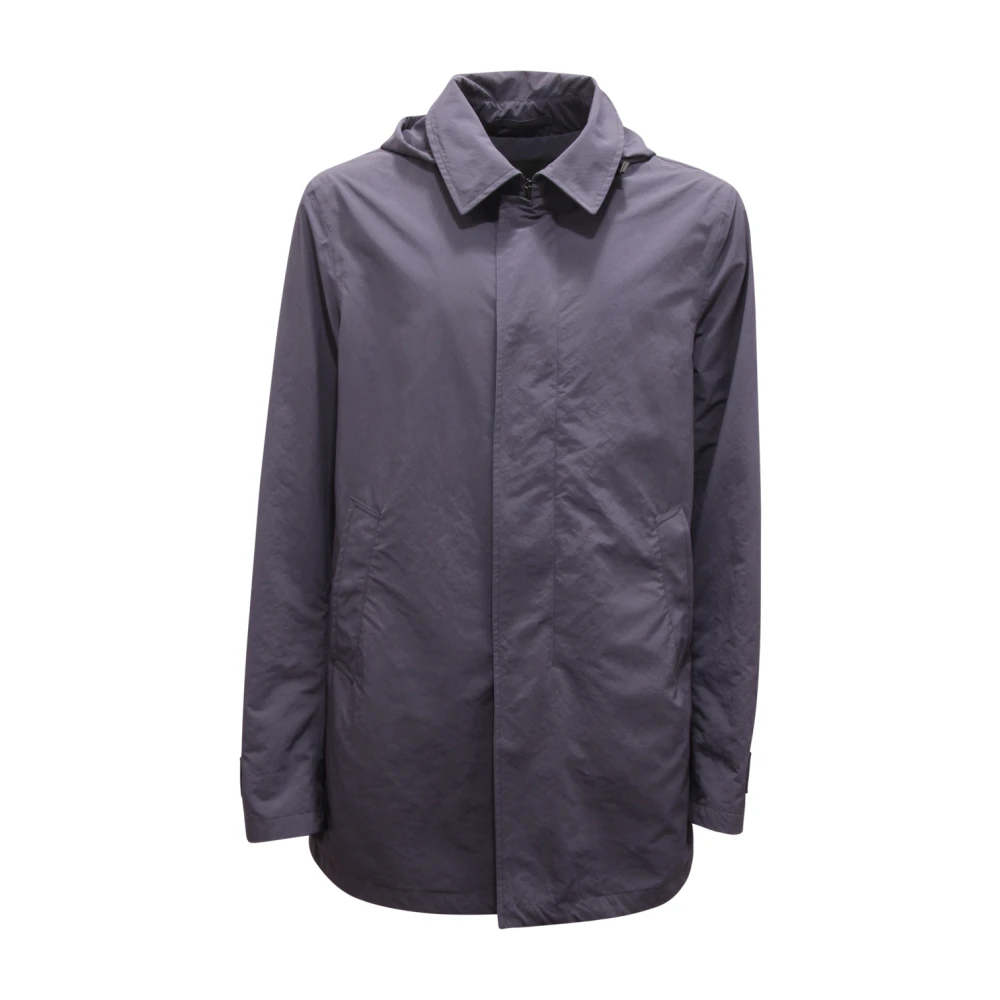 Herno Men's Blue Windproof Jacket With Removable Hood