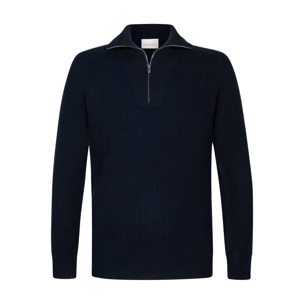 Profuomo Men's Blue Half Zip Navy Pullover Jumper - Turtlenecks - Xl - Knitwear
