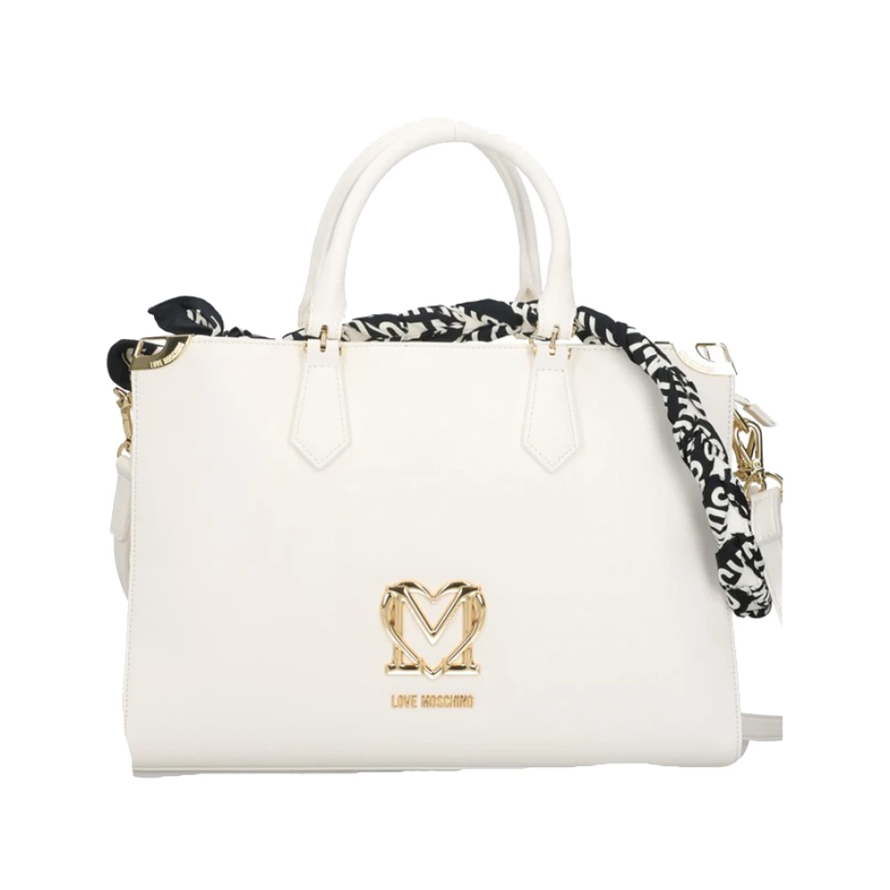 Love Moschino Witte Handtas met Gouden Hart Logo White Dames