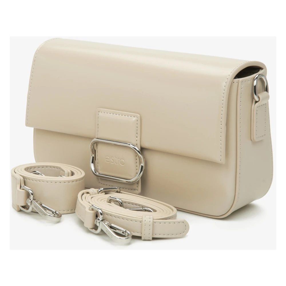 Estro Dames Beige Leren Schoudertas met Zilveren Hardware Er00115773 Beige Dames