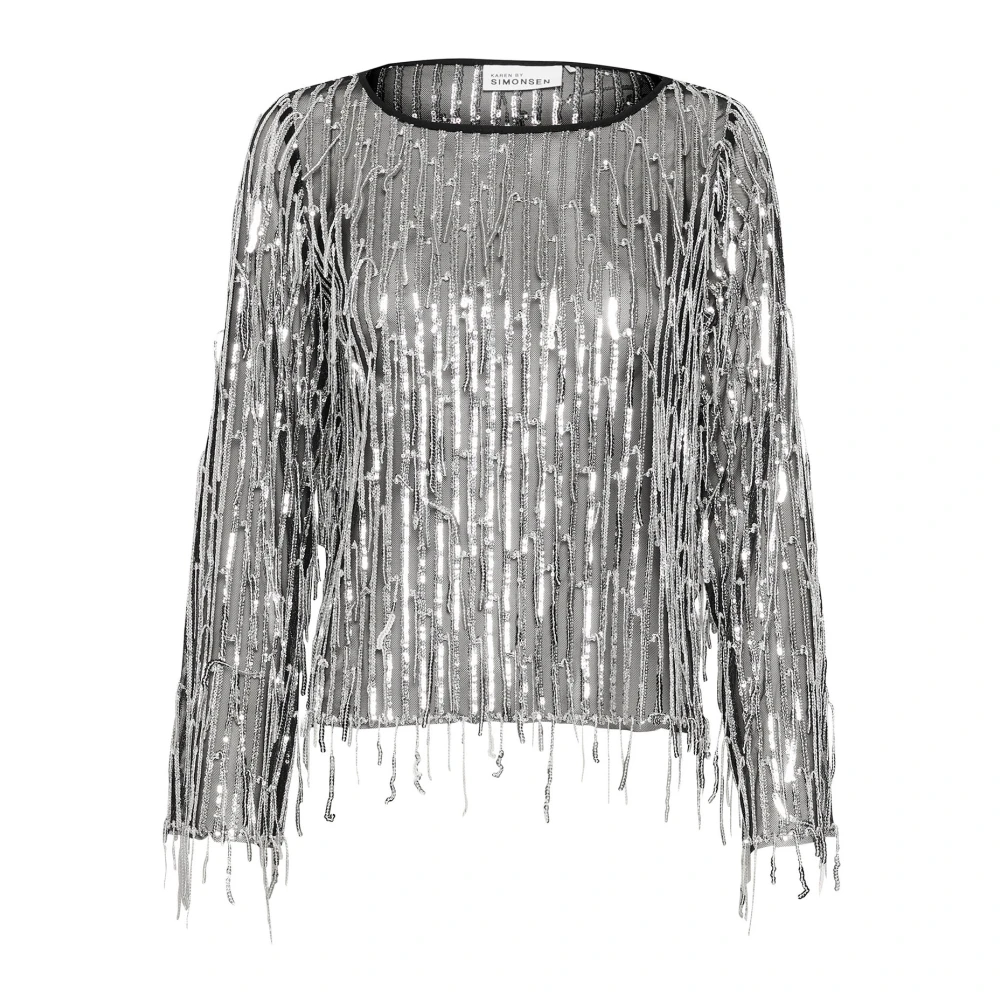 Karen by Simonsen Metallic Top met Franje Details Gray Dames