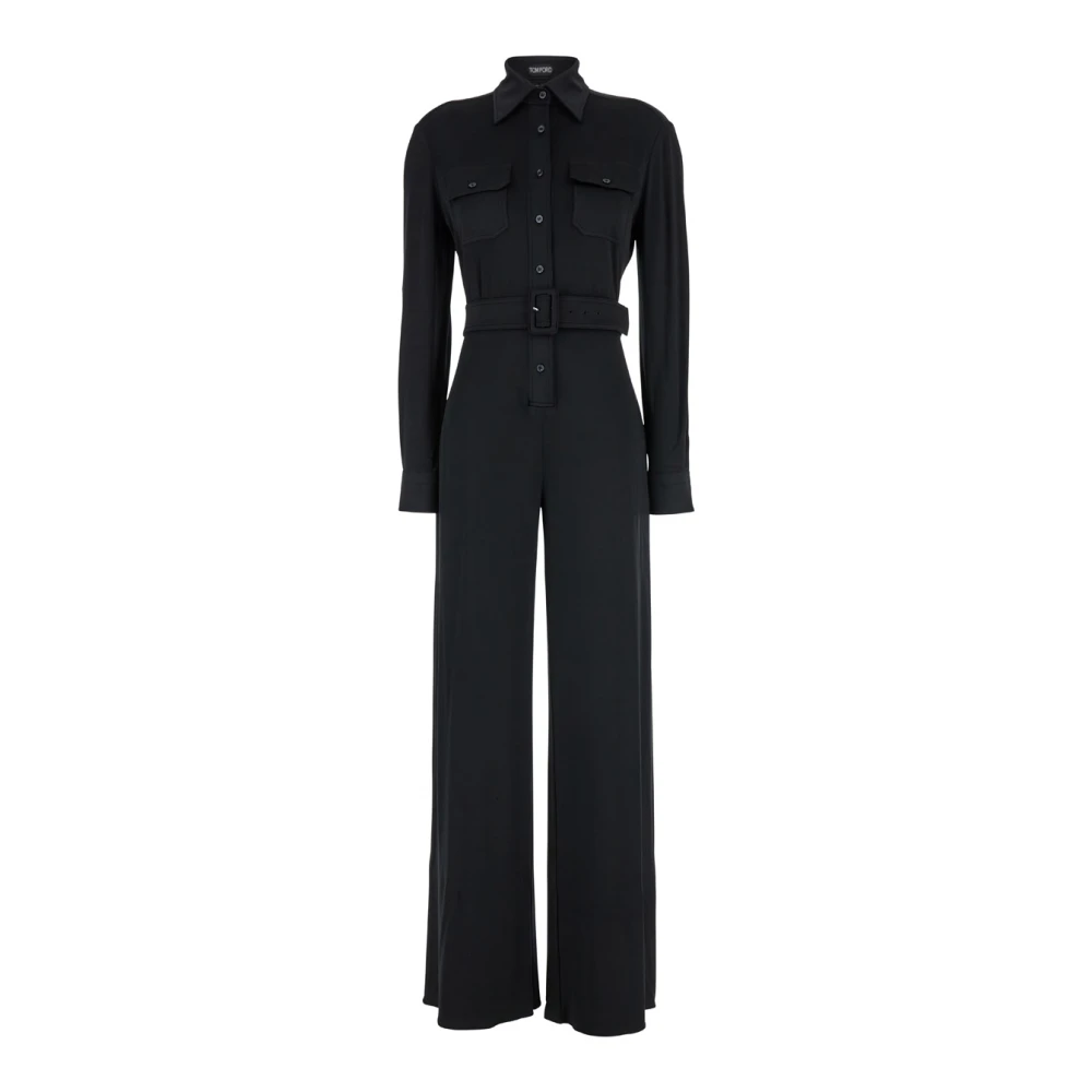 Tom Ford Zwart Satijn Stretch Jumpsuit Black Dames