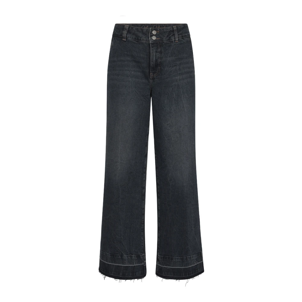 MOS MOSH Straight-leg Dark Grey Jeans met rauwe randen Gray Dames