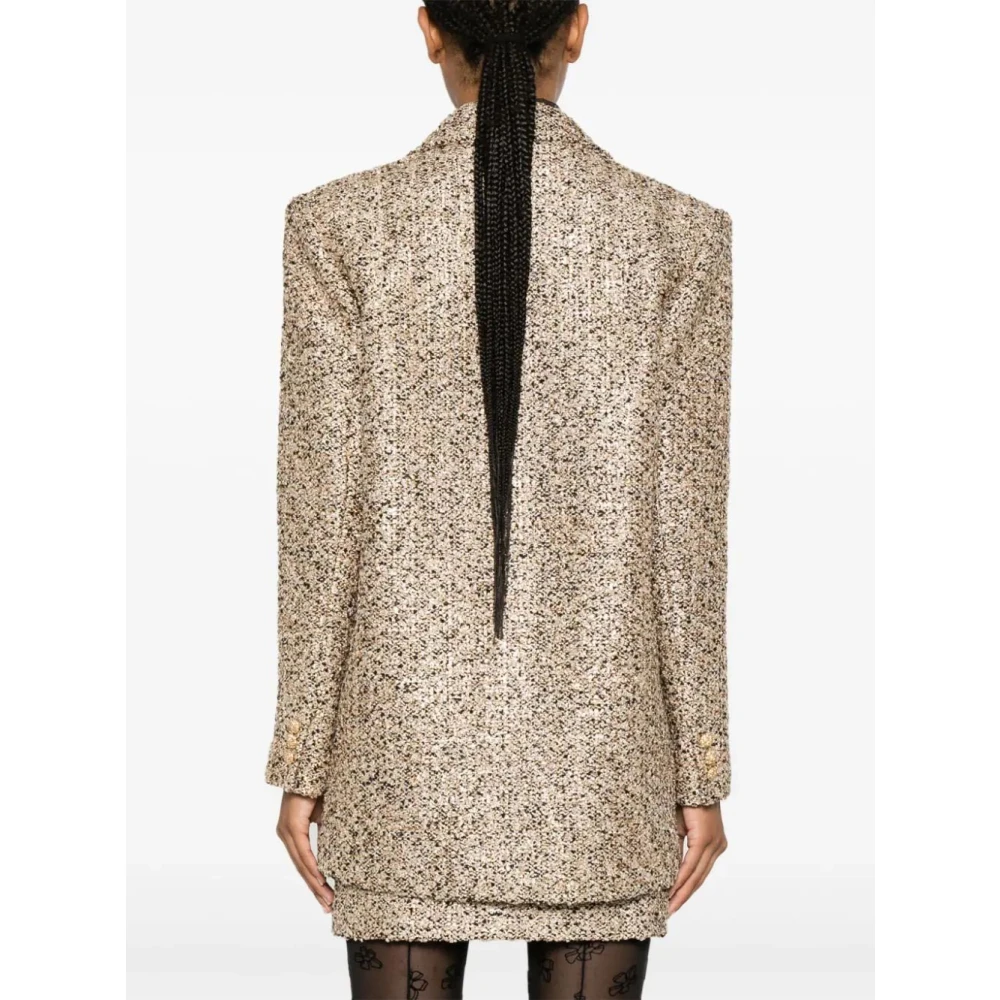 Alessandra Rich Zwart Goud Tweed Jas Yellow Dames