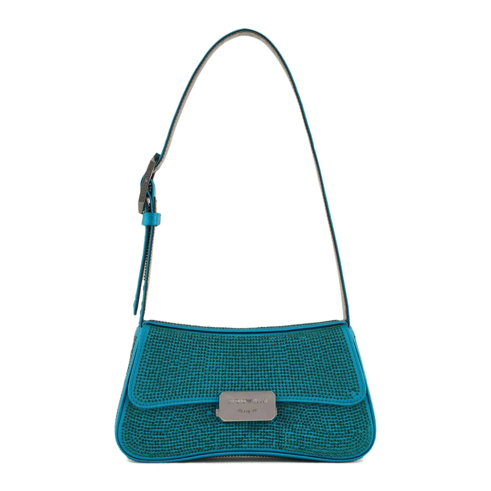 Emporio Armani Strass Satin Schoudertas Blue Dames