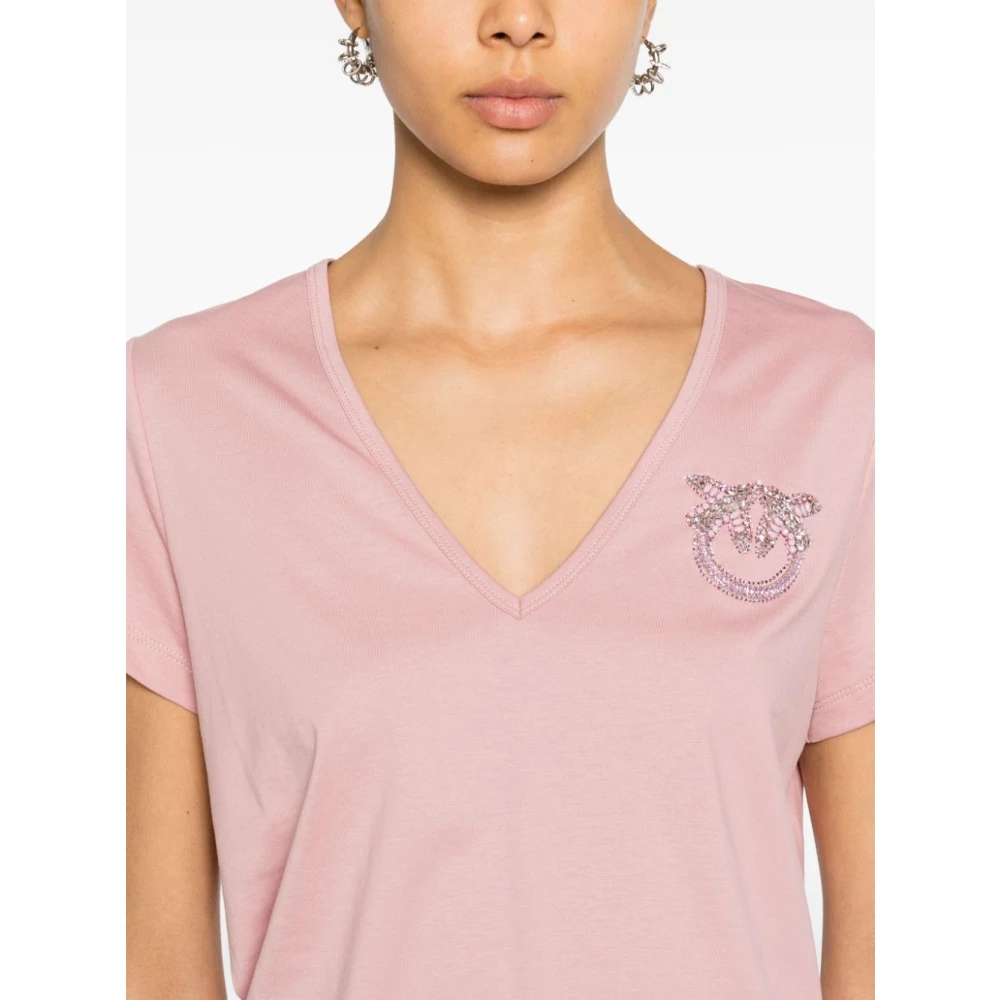 pinko V-hals geborduurd T-shirt Pink Dames