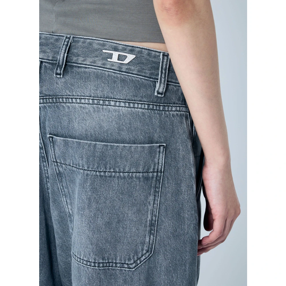 Diesel Wijde Cargo Jeans met Logo Print Gray Dames