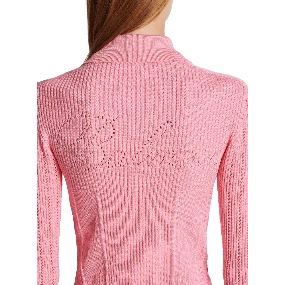 Balmain Geknipte geribbelde gebreide vest met ajourdetails Pink Dames