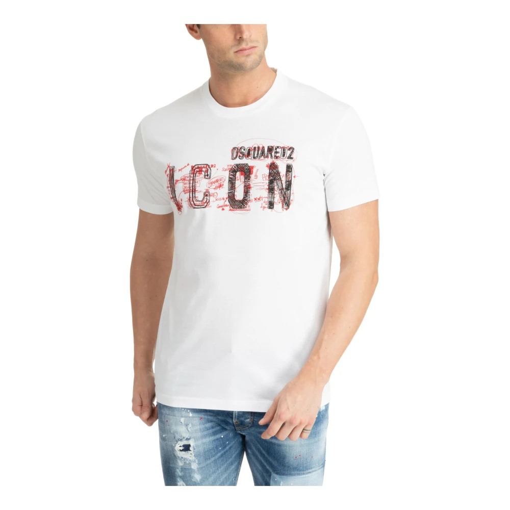 Dsquared2 Gestreept T-shirt voor mannen White Heren