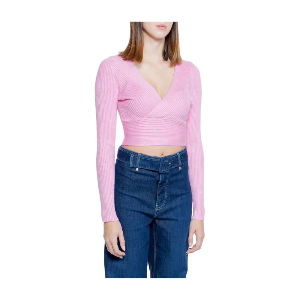 Only Multicolor Geribbelde Gebreide Crop Top Pink Dames