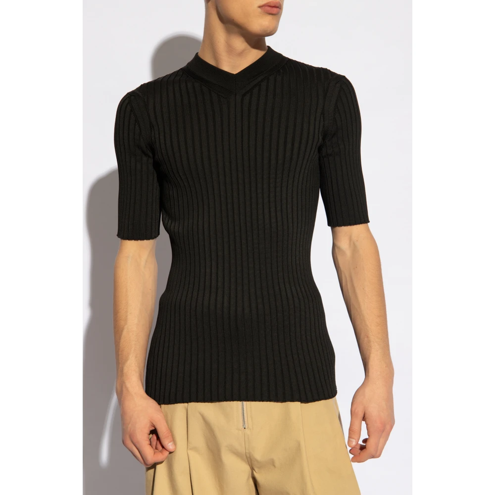 Jil Sander Geribbeld T-shirt Black Heren