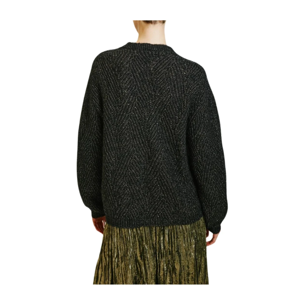 Momoni Zwarte Kantsteek Trui met Lurex Black Dames