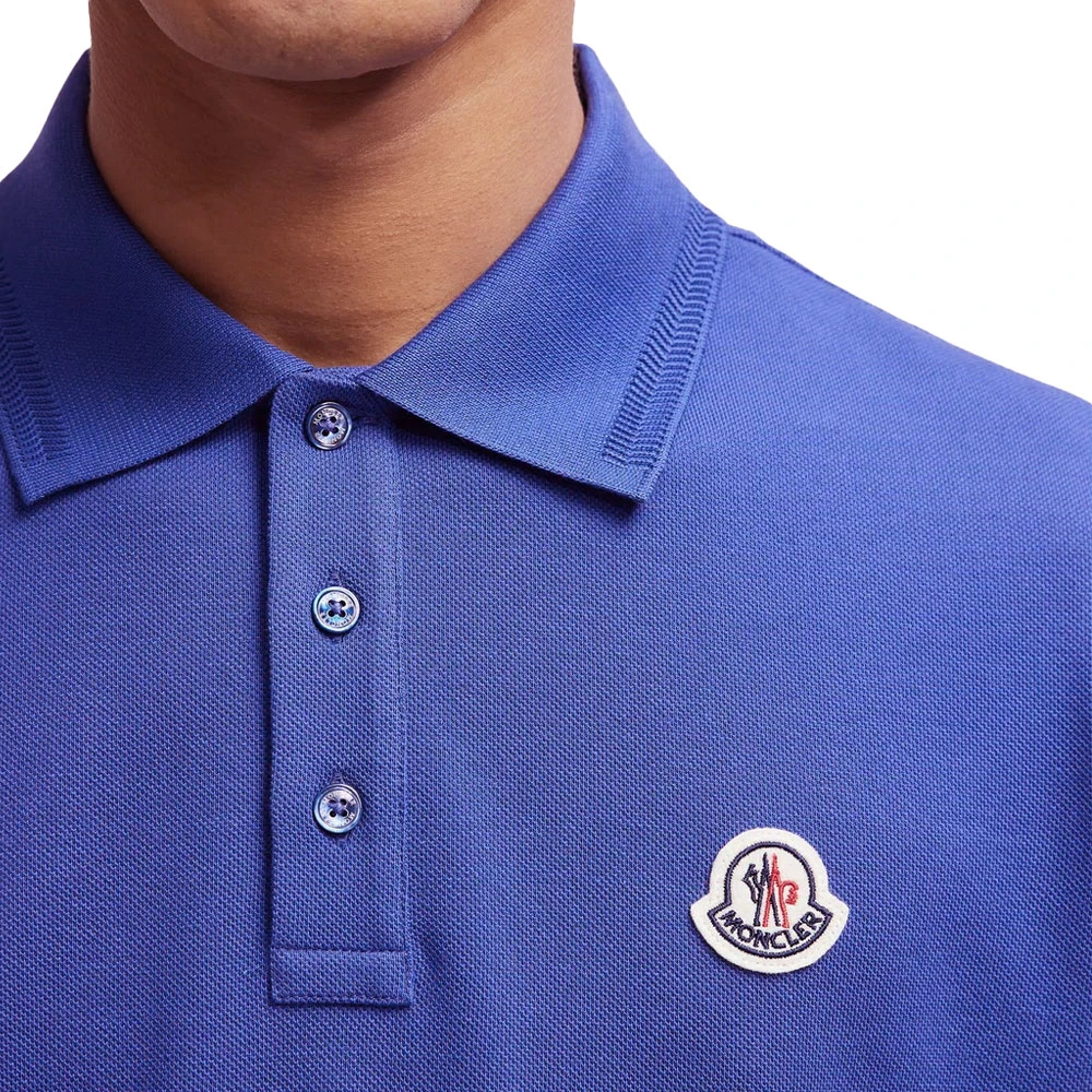 Moncler Logo Patch Polo Klassiek Blauw Katoen Blue Heren