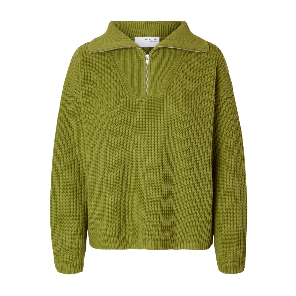 Selected Femme Hoge hals rits trui Green Dames