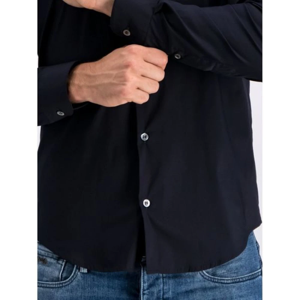 Emporio Armani Navy Blauw Slim Fit Overhemd Black Heren