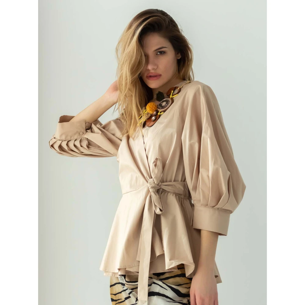 Beatrice .b Beige Ballonmouw Wikkeltop Beige Dames