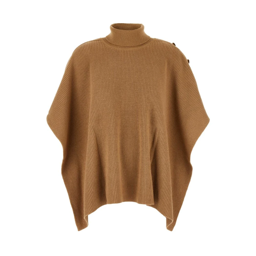 Hugo Boss Beige Ribbstickad Ullblandad Poncho Beige, Dam