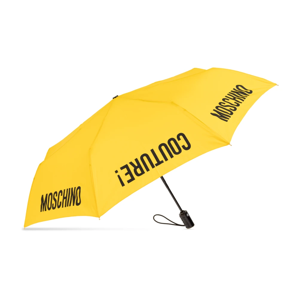 Moschino Hopfällbart paraply med logotyp Yellow, Unisex